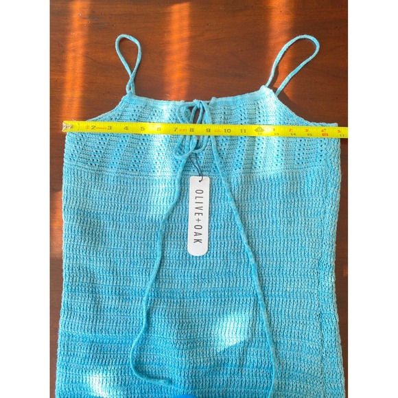 NWT Olive+Oak Blue Halter Swimsuit Cover Crochet Dress Womens Sz L Teal Sky Blue - Picture 5 of 7
